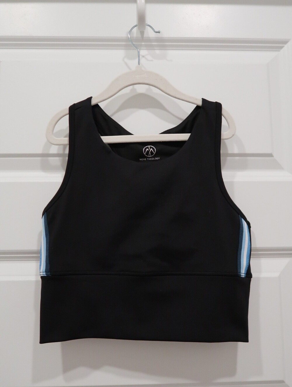 Move Theology Black Sports Bra With Racerback And Blue Stripe Detail Size Small
